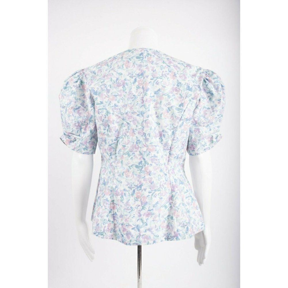 Vintage 1980s Womans Midi Skirt Suit M Blazer Pastel Floral Puff Sleeves Purple - Picture 12 of 12